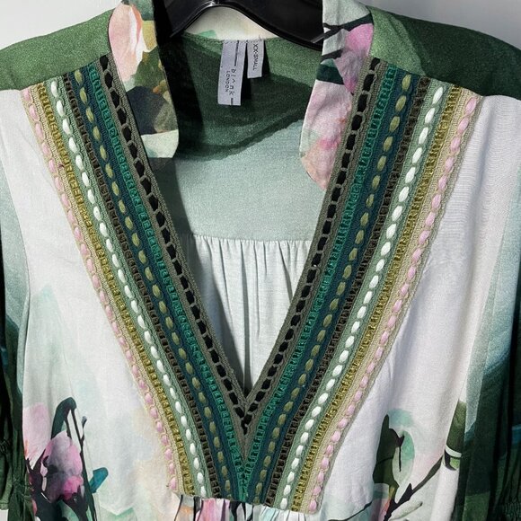 Anthropologie Bl^Nk London Stephanie Top Size XXS Green Floral V Neck Blouse 2 - Picture 14 of 15